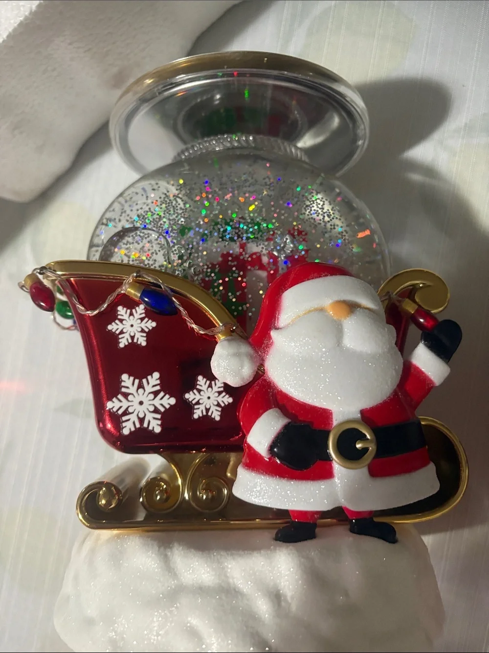 Bath & Body Works Red and Green Santa Sleigh Snow Globe Ornament